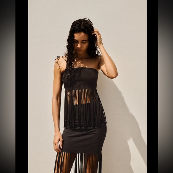 ZARA FRINGED RIBBED SKIRT - Picture 3 of 10
